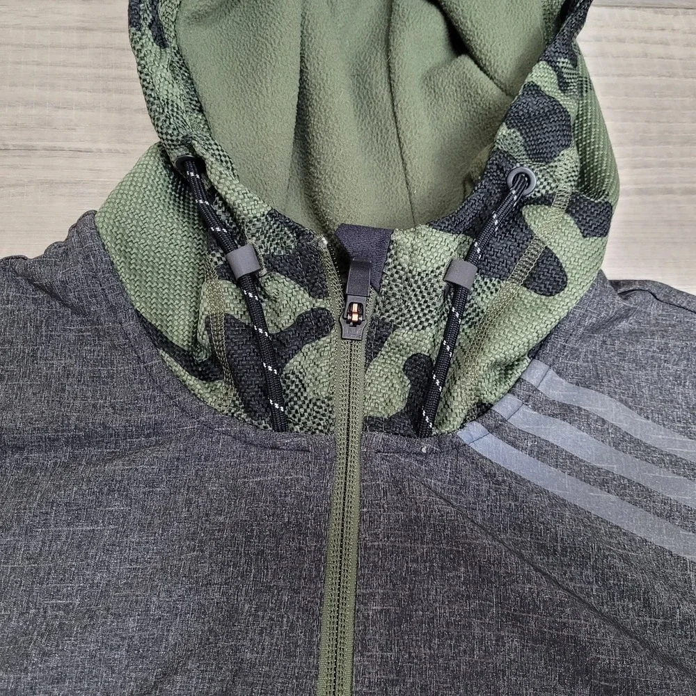 Adidas Men's Medium Camo Fleece-Lined Hooded Jacket – Full Zip Reflective Detail